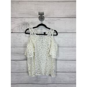 Worthington Women's White Cream Lace Cold Shoulder Top Size Large